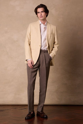 Cali Pleated Trouser - Brown Wool Linen