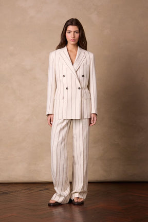 The Charli (BF) / Emma Suit - Neutral Wide Stripe Linen