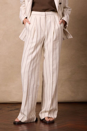 The Charli (BF) / Emma Suit - Neutral Wide Stripe Linen