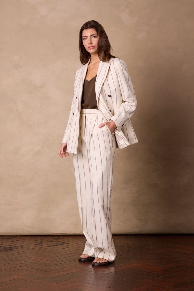 The Charli (BF) / Emma Suit - Neutral Wide Stripe Linen