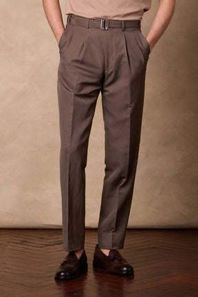 Cali Pleated Trouser - Brown Wool Linen