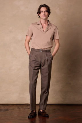 Cali Pleated Trouser - Brown Wool Linen