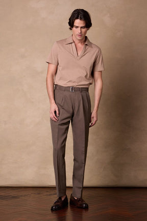 Cali Pleated Trouser - Brown Wool Linen