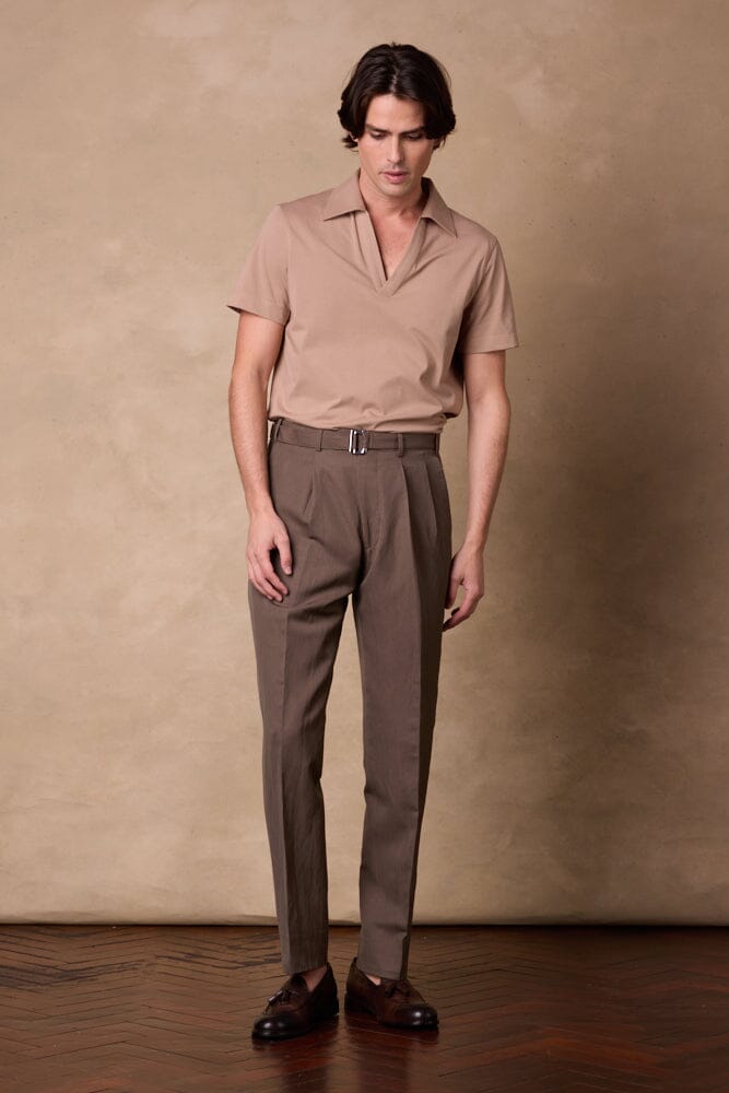 Cali Pleated Trouser - Brown Wool Linen