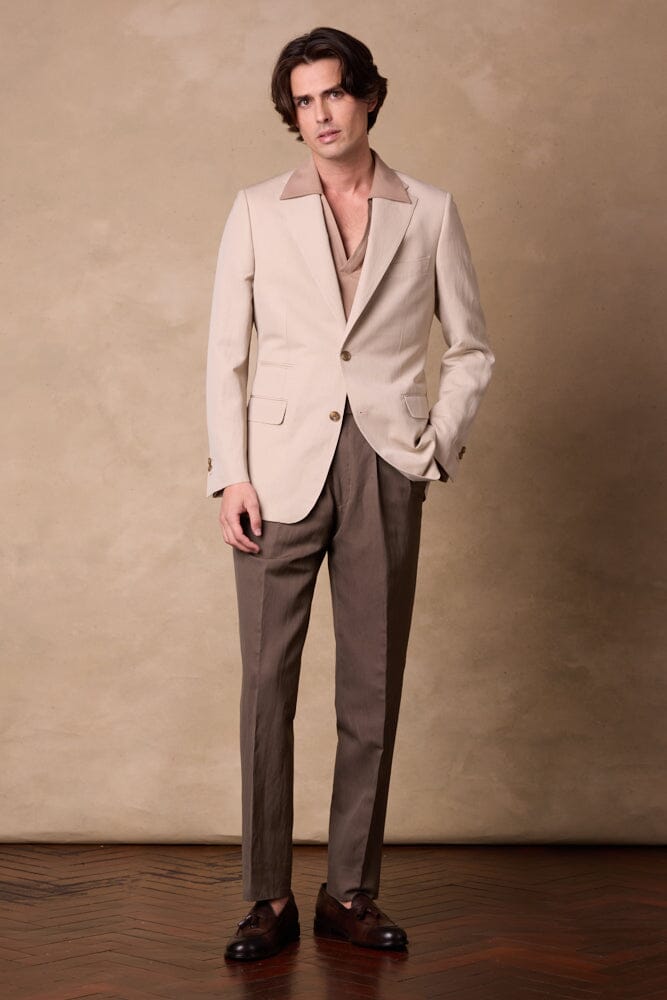 Cali Pleated Trouser - Brown Wool Linen