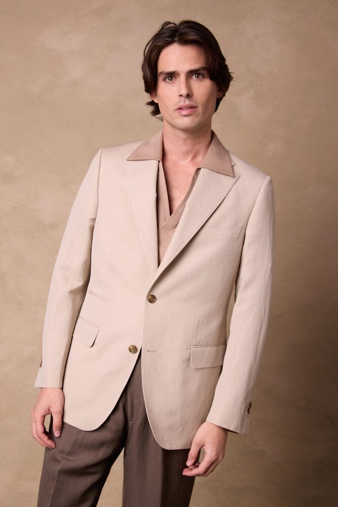 Greyson Blazer - Beige Wool Linen