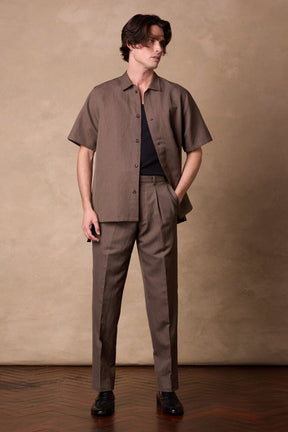 Jake Camp Collar Shirt - Lt Brown Wool Linen