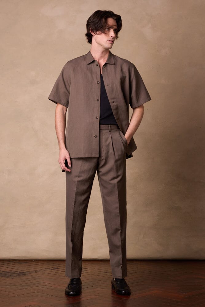 Jake Camp Collar Shirt - Lt Brown Wool Linen