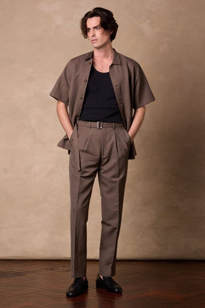 Cali Pleated Trouser - Brown Wool Linen