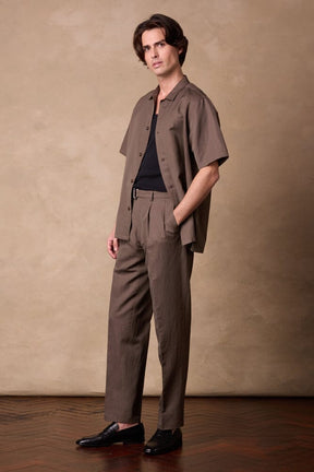 Jake Camp Collar Shirt - Lt Brown Wool Linen