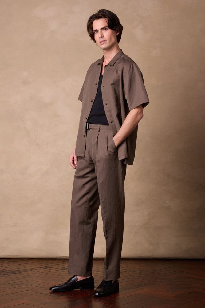 Jake Camp Collar Shirt - Lt Brown Wool Linen