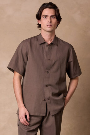 Jake Camp Collar Shirt - Lt Brown Wool Linen