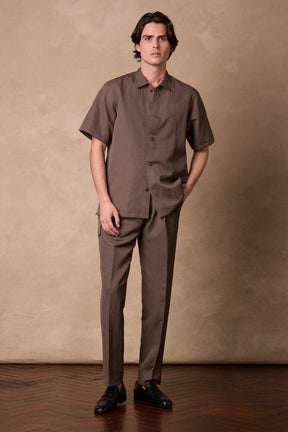 Jake Camp Collar Shirt - Lt Brown Wool Linen