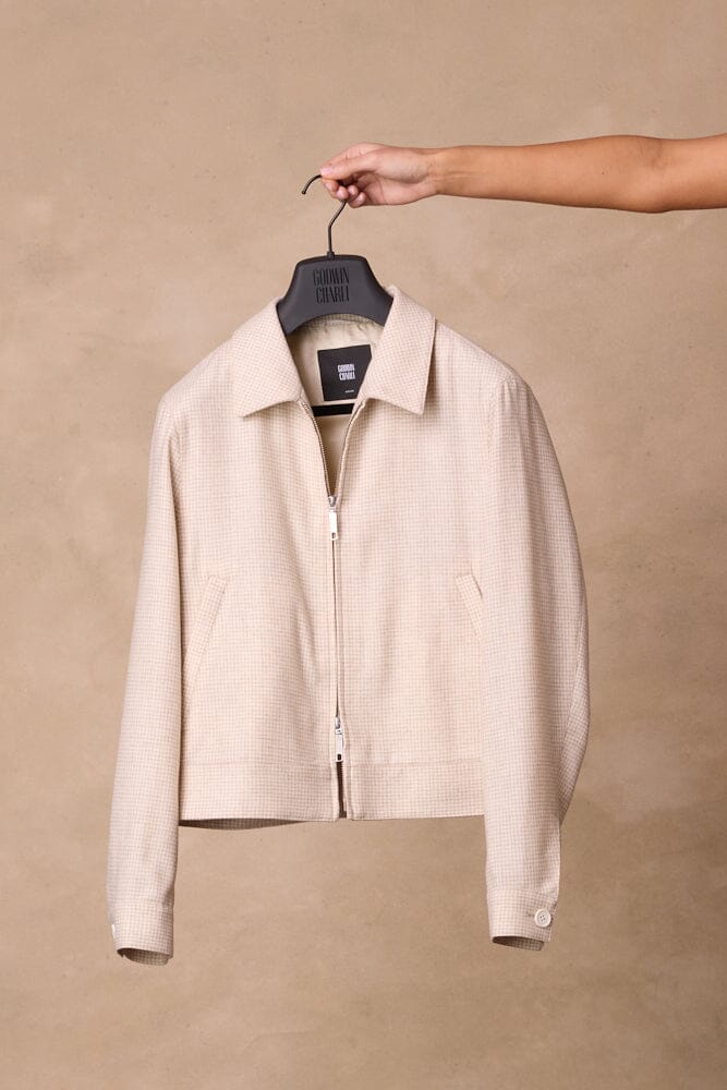 Sky Blouson Jacket - Neutral Micro Houndstooth Wool Silk