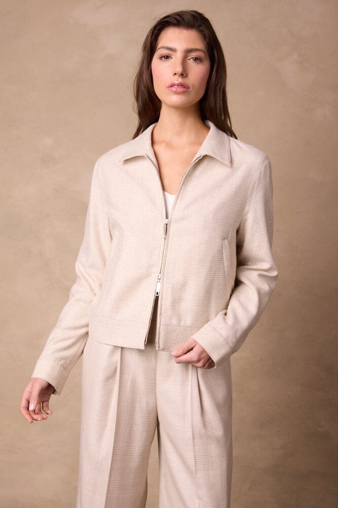 Sky Blouson Jacket - Neutral Micro Houndstooth Wool Silk