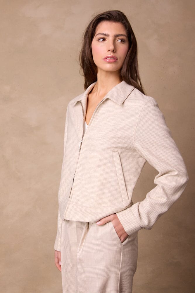 Sky Blouson Jacket - Neutral Micro Houndstooth Wool Silk