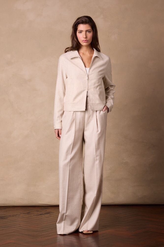 Sky Blouson Jacket - Neutral Micro Houndstooth Wool Silk