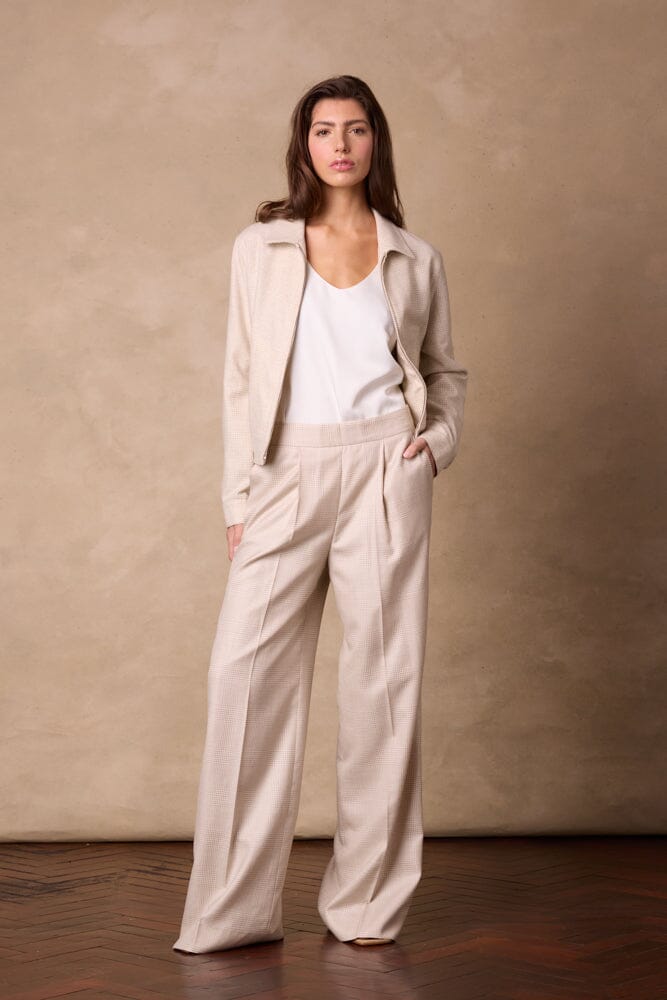 Sky Blouson Jacket - Neutral Micro Houndstooth Wool Silk