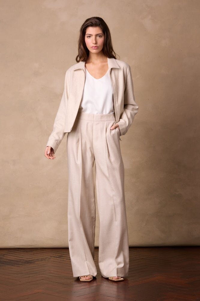Sky Blouson Jacket - Neutral Micro Houndstooth Wool Silk