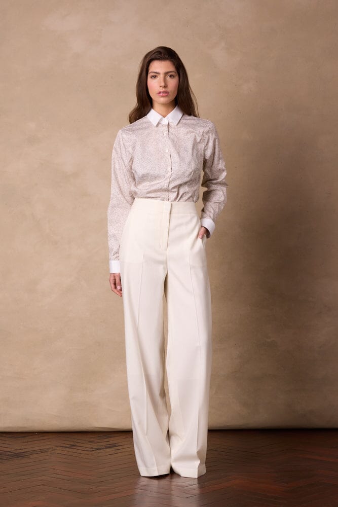 Victoria Shirt (White Contrast) - Neutral Floral Pinstripe