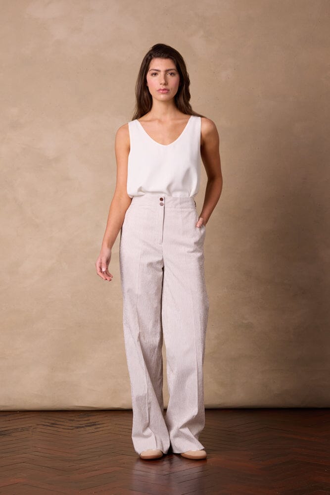 Emma Pant - Brown Pinstripe Seersucker
