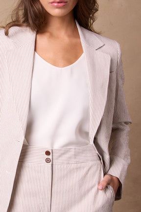 The Charli (BF) Jacket - Brown Pinstripe Seersucker