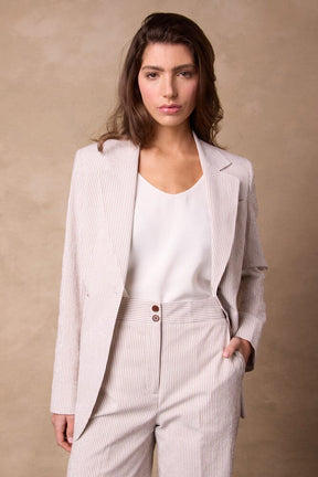 The Charli (BF) Jacket - Brown Pinstripe Seersucker