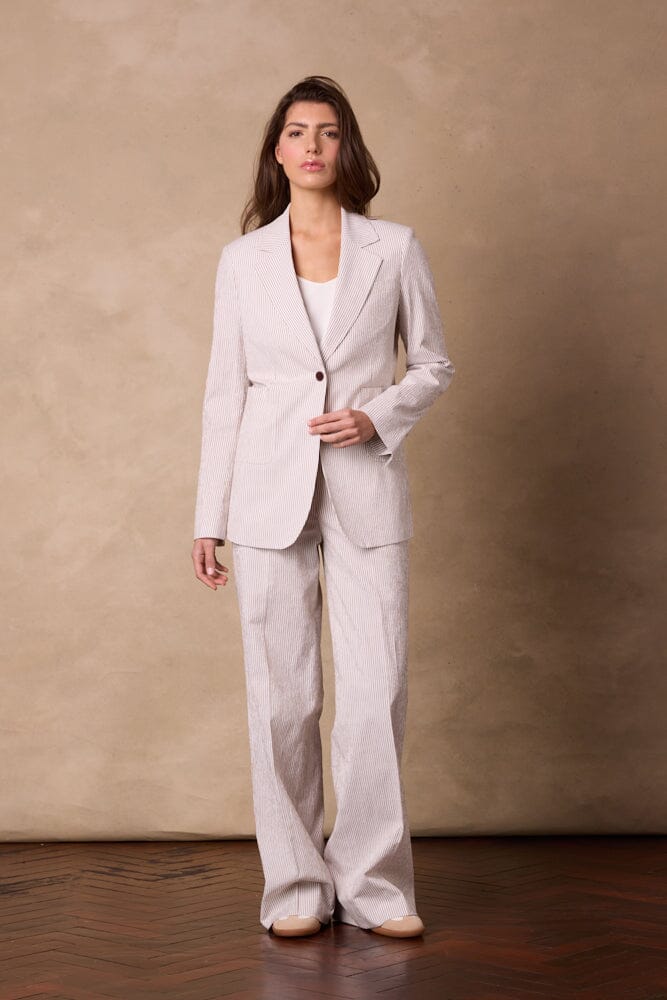 The Charli (BF) Jacket - Brown Pinstripe Seersucker