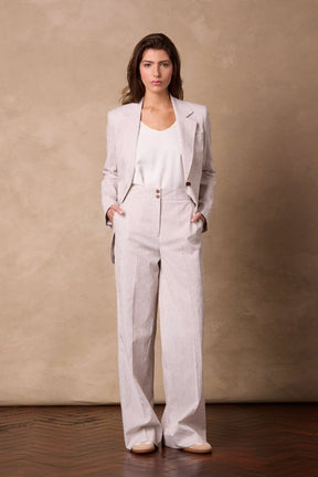 The Charli (BF) Jacket - Brown Pinstripe Seersucker