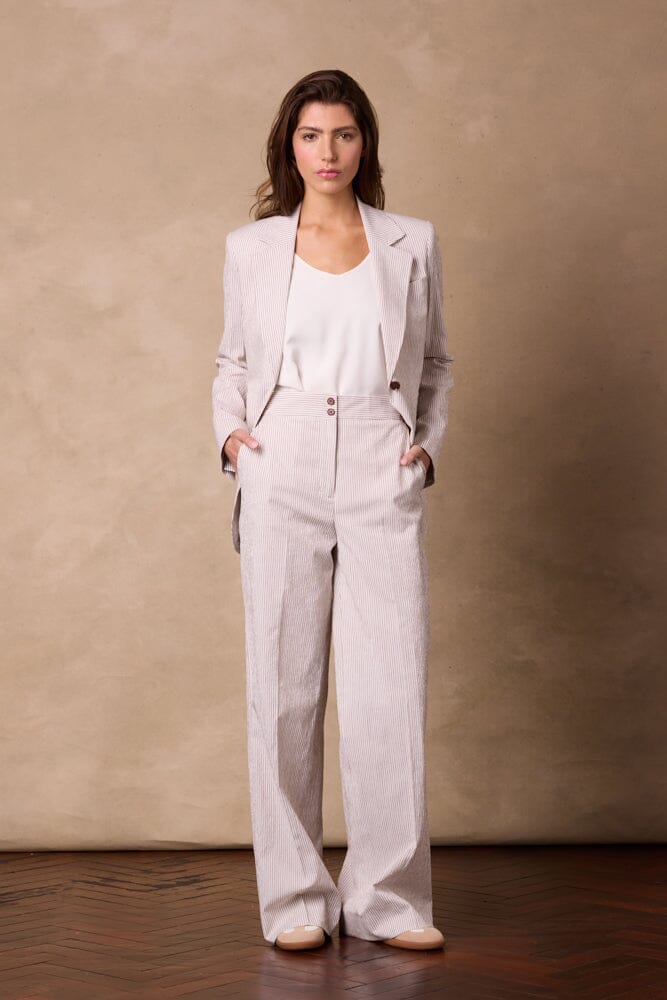 The Charli (BF) Jacket - Brown Pinstripe Seersucker