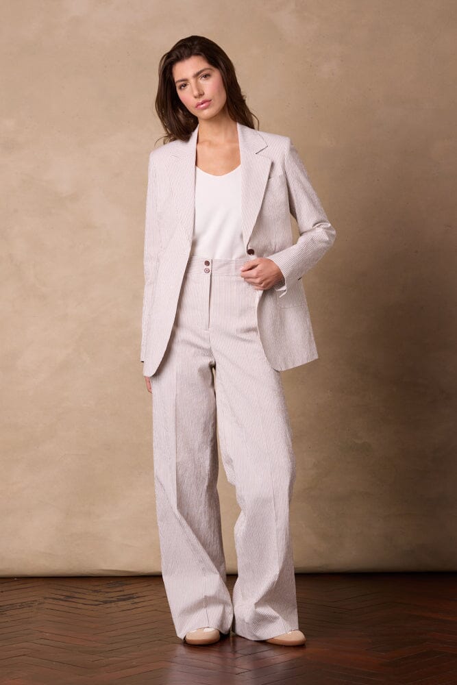 The Charli (BF) / Emma Suit - Brown Pinstripe Seersucker