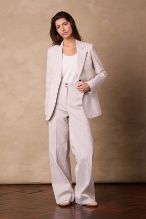 The Charli (BF) Jacket - Brown Pinstripe Seersucker