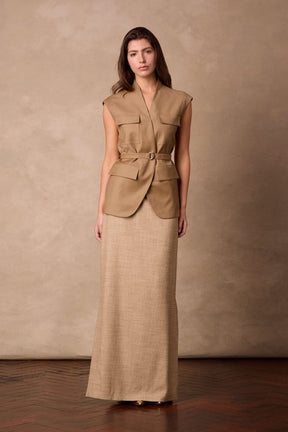 The Gabriela Sleeveless Jacket - Caramel Wool