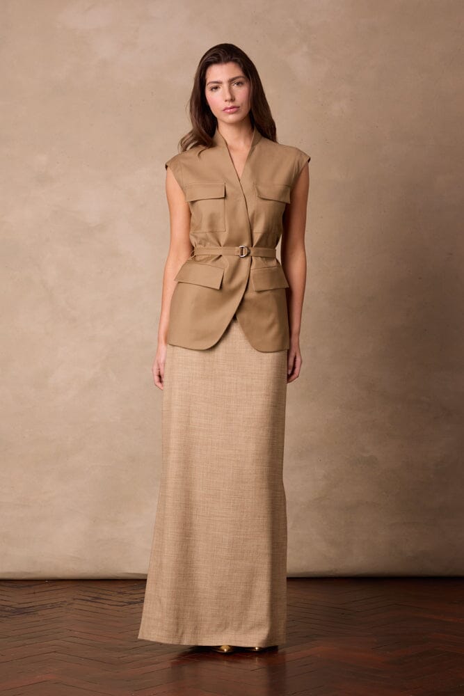 The Gabriela Sleeveless Jacket - Caramel Wool