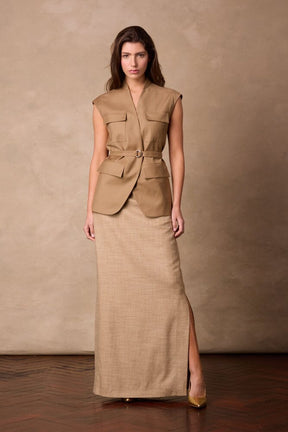 Aria Long Skirt - Gold Wool Silk