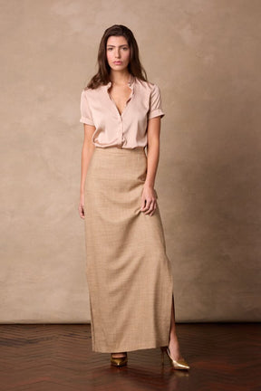 Aria Long Skirt - Gold Wool Silk