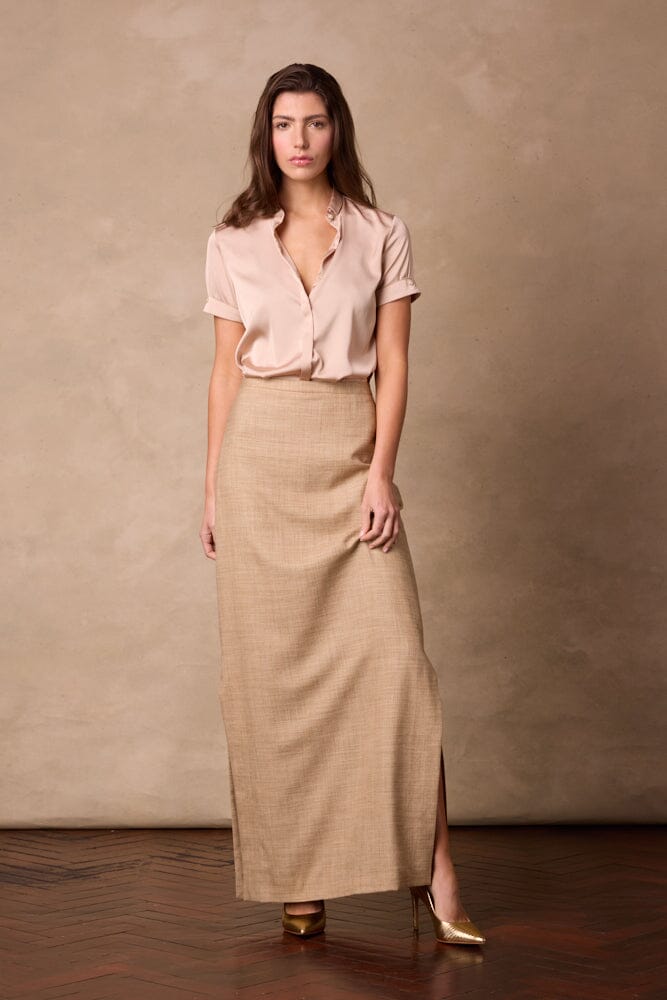 Aria Long Skirt - Gold Wool Silk