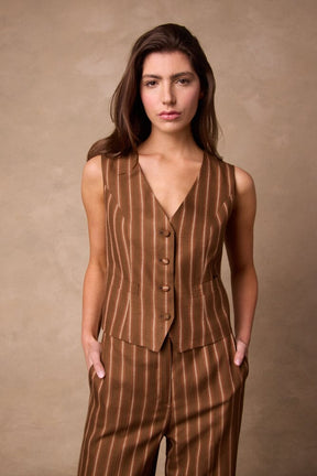 Emma Pant (Cuffed) - Rust & Gold Wide Stripe Wool