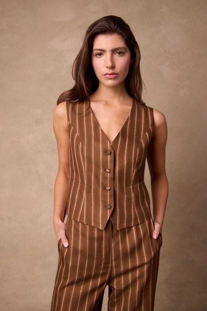Rachel Vest - Rust & Gold Wide Stripe Wool