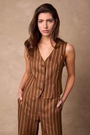Rachel Vest - Rust & Gold Wide Stripe Wool