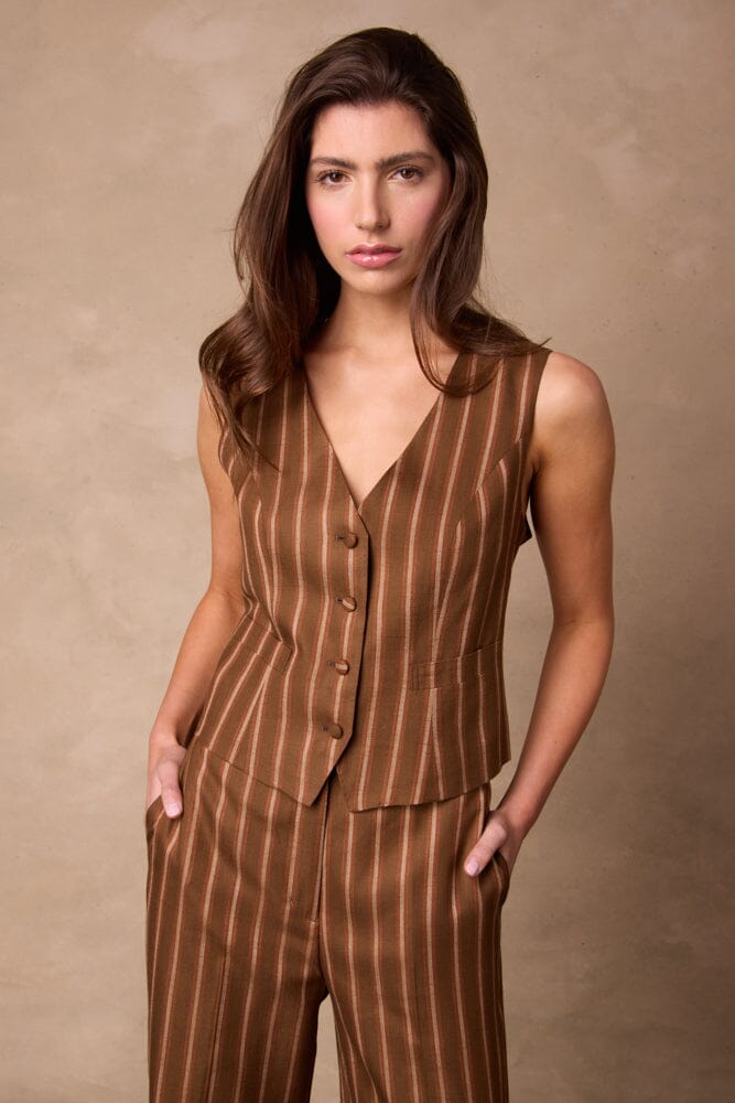 Rachel Vest - Rust & Gold Wide Stripe Wool