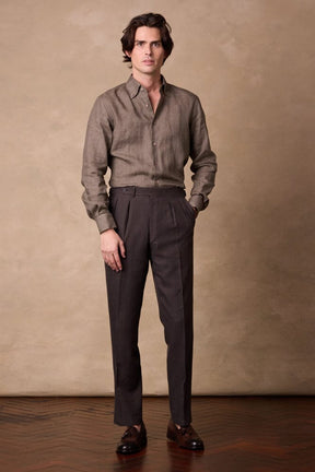 London Button Down Shirt - Brown Linen