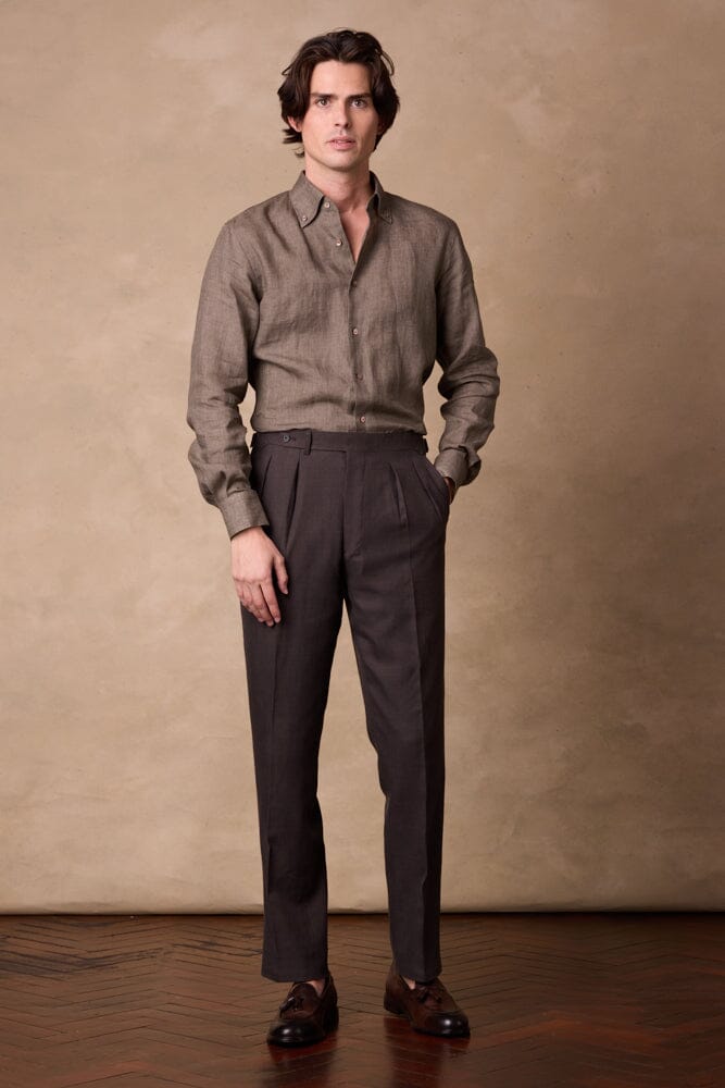 London Button Down Shirt - Brown Linen