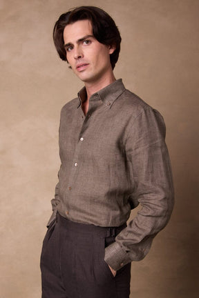 London Button Down Shirt - Brown Linen
