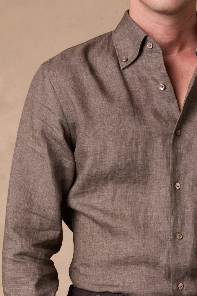 London Button Down Shirt - Brown Linen