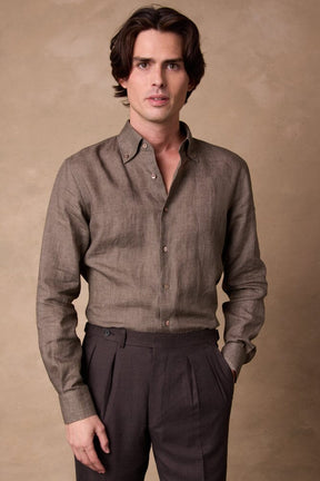 London Button Down Shirt - Brown Linen