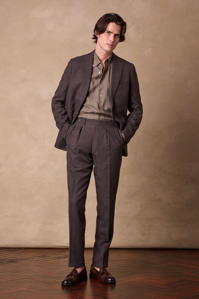 Liam / Como Suit - Brown Wool Silk Linen