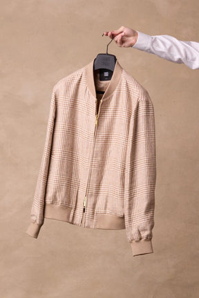 Bomber Jacket - Camel, Natural, Rust Check Summer Tweed