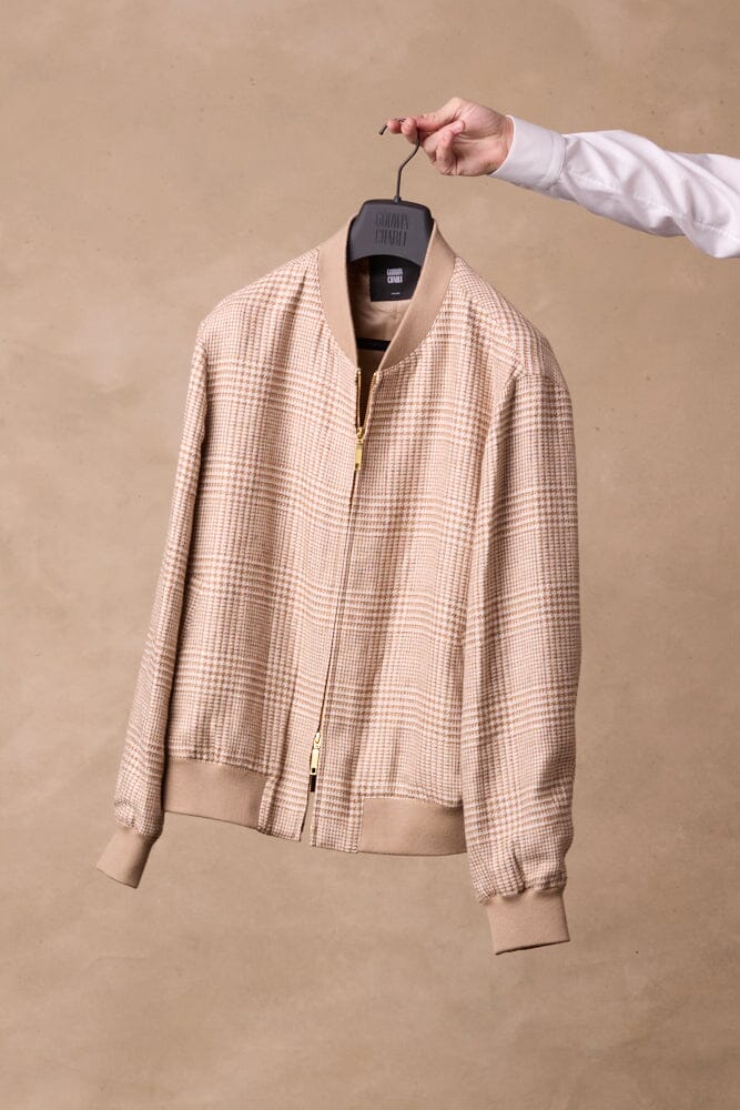 Bomber Jacket - Camel, Natural, Rust Check Summer Tweed