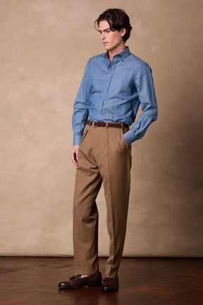 Como Pleated Trouser - Honey Brown Wool Linen